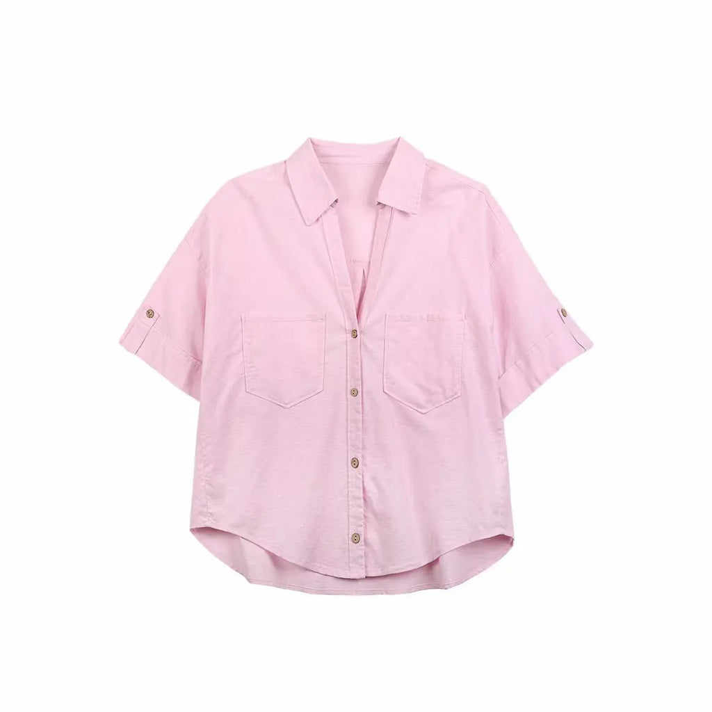 Linen Shirt Women's Blouse Shirts Female Boho Chic Woman Short Sleeve Top Elegant Oversized Tops 2025 Striped Hawaiian