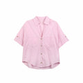 Linen Shirt Women's Blouse Shirts Female Boho Chic Woman Short Sleeve Top Elegant Oversized Tops 2025 Striped Hawaiian