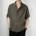 Male Shirts Linen Black Half Sleeve Men's Shirt Oversize With Sleeves Trend Cotton Elegant Fashion 2025 Regular Collar Man I